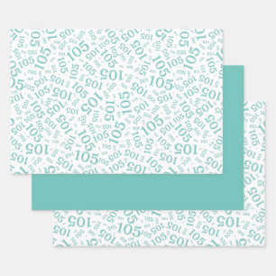 105th Birthday Random Number Pattern Teal/White Wrapping Paper Sheet