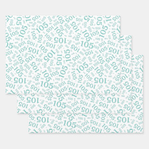 105th Birthday Random Number Pattern Teal/White Wrapping Paper Sheet