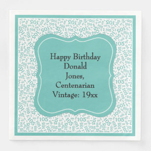 105th Birthday Teal/White Bracket Number Pattern  Napkin