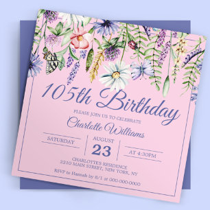 105th Birthday Wildflowers Pink 105 Years Invitation