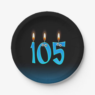 105th Birthday with lit candle numbers Paper Plate