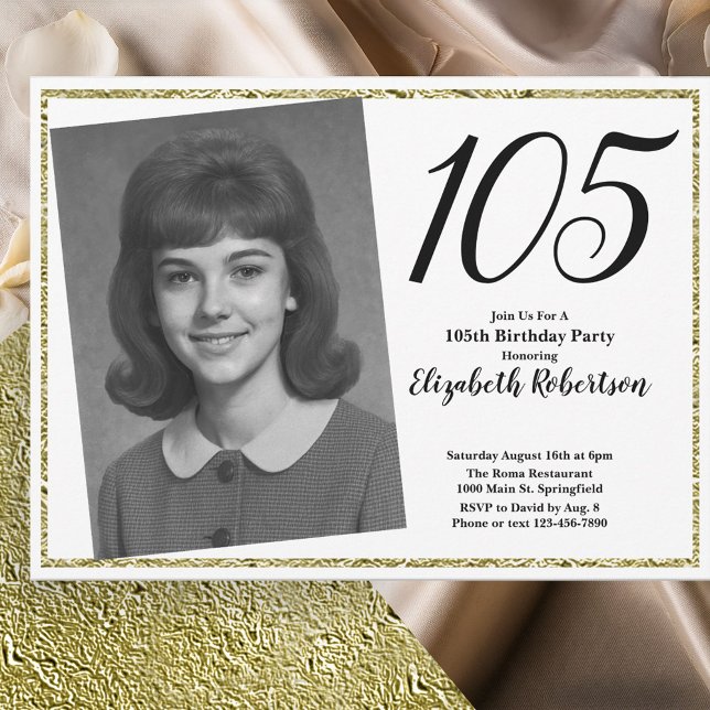 105th Custom Photo White and Gold  Invitation (Creator Uploaded)