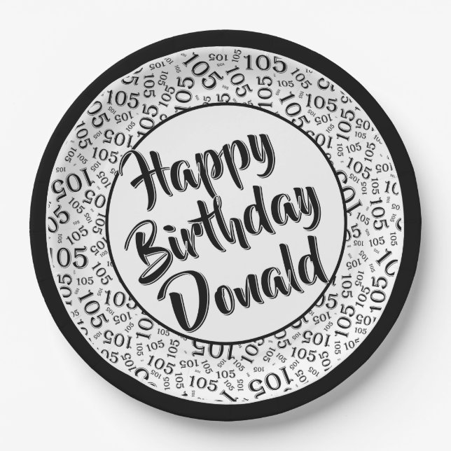 105th Party Random Number Pattern Black/White Paper Plate (Front)