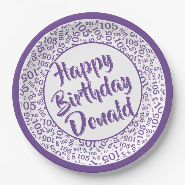 105th Party Random Number Pattern Purple/White Paper Plate (Front)