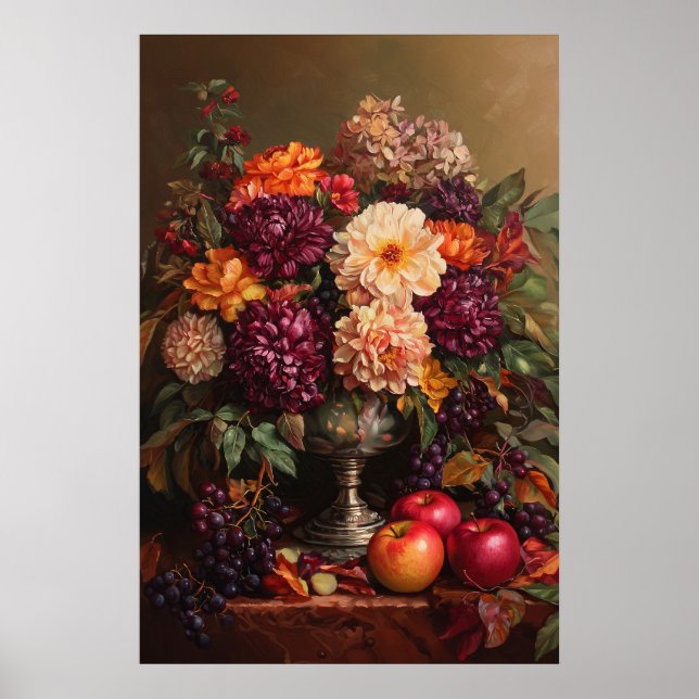 1073 Autumn Flowers And Apples Poster (Front)