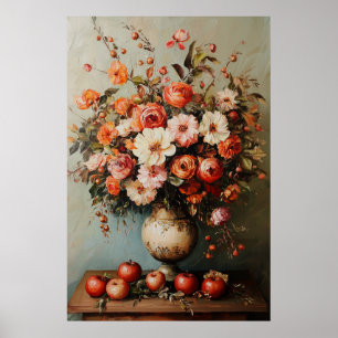 1077 Autumn Flowers And Apples Poster