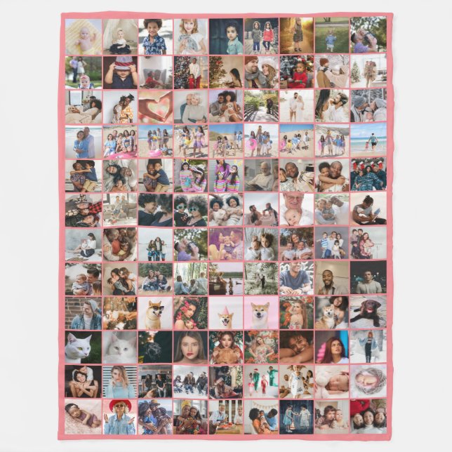 108 Photo Collage  Unique Personalised DIY Custom Fleece Blanket (Front)