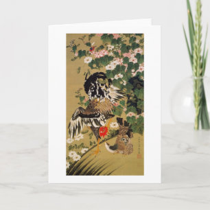 10. 芙蓉双鶏図, 若冲 Chinese Hibiscus & Roo Card