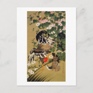 10. 芙蓉双鶏図, 若冲 Chinese Hibiscus & Rooster, Jakuchū Postcard