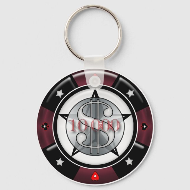 $10,000.00 Gambling Poker Chip Key Ring (Front)