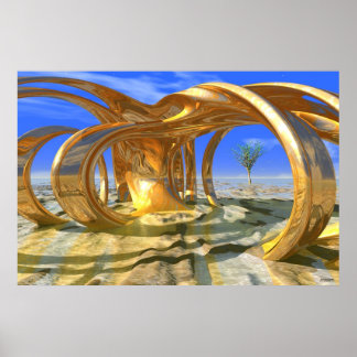 #10-02 Hacienda Sunrise: Golden 3D Sculpture Poster