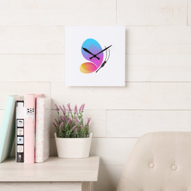 10.75" Butterfly Acrylic Square Wall Clock (Reading Room)