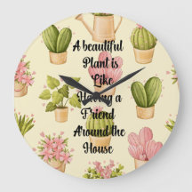 10.75" Round Acrylic Wall Clock with Plant Quote