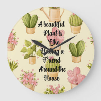 10.75" Round Acrylic Wall Clock with Plant Quote