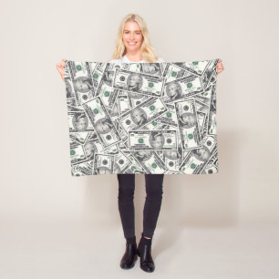 $10 Bill Money Pattern Fleece Blanket