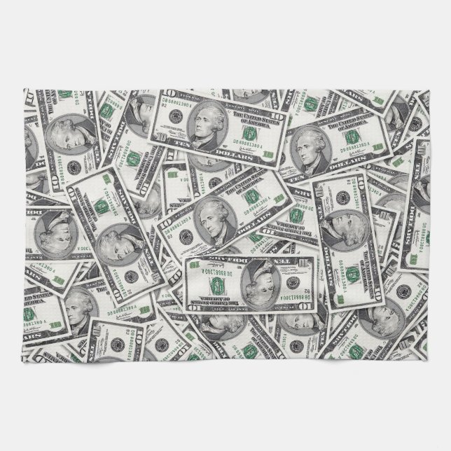 $10 Bill Money Pattern Tea Towel (Horizontal)