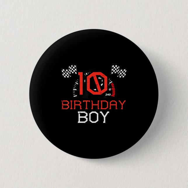 10 Birthday Boy Speedometer Race Flag 10th Bday Bo 6 Cm Round Badge (Front)