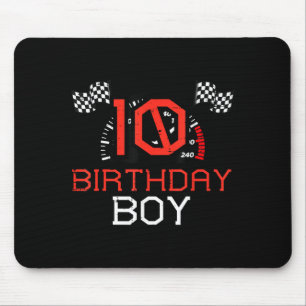 10 Birthday Boy Speedometer Race Flag 10th Bday Bo Mouse Pad
