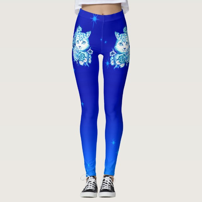 10 Blue Shades Cat Athleisure Yoga Pants Leggings (Front)
