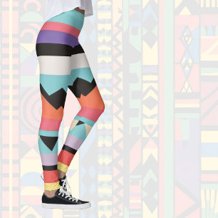10 colourful stripes and triangles leggings