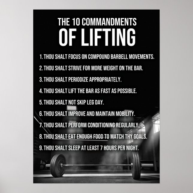 10 Commandments Of Lifting - Gym Motivational Poster (Front)