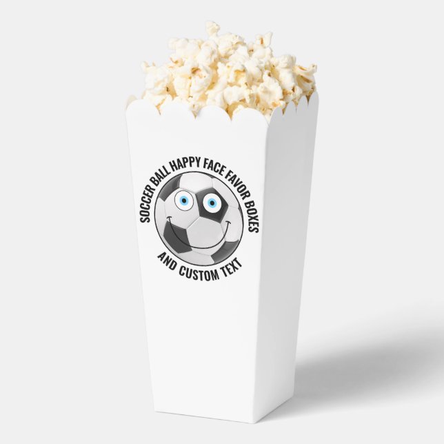 10 Custom Soccer Ball BLUE EYES Happy Face Popcorn Favour Box (Popped)