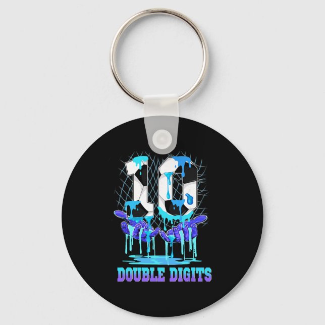 10 Double Digits 10th Birthday Boy Soccer Ice Drip Key Ring (Front)