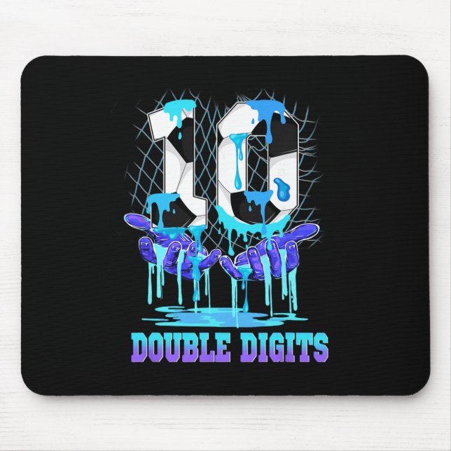 10 Double Digits 10th Birthday Boy Soccer Ice Drip Mouse Pad (Front)