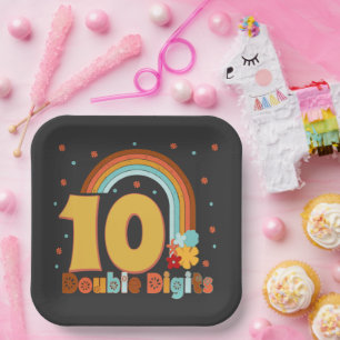 10 Double Digits Birthday Girl Groovy Party Paper Plate
