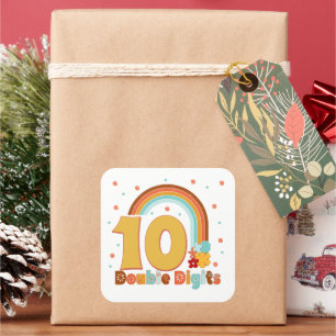 10 Double Digits Birthday Girl Groovy Party  Square Sticker