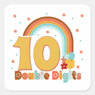10 Double Digits Birthday Girl Groovy Party Square Sticker