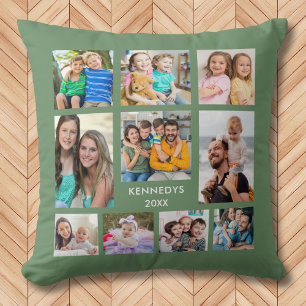 10 Family Photo Collage Create Your Own Green Cushion