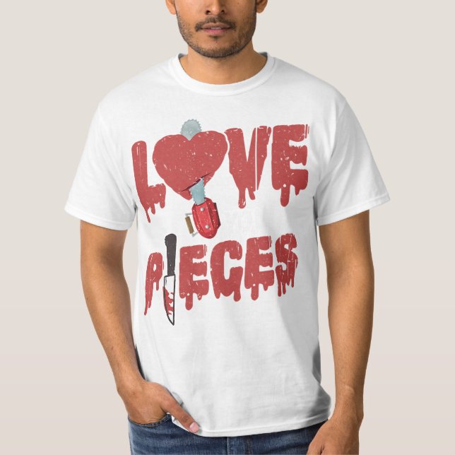 10.Horror Movie Love You To Pieces Heart Chain Saw T-Shirt (Front)