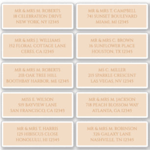 10 Individual Guest Name Address Champagne Gold