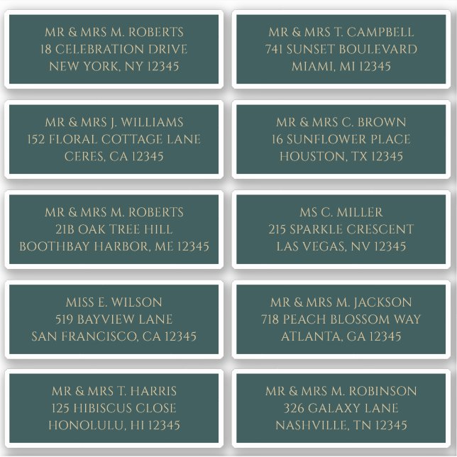 10 Individual Guest Name Address Mystical Green (Front)