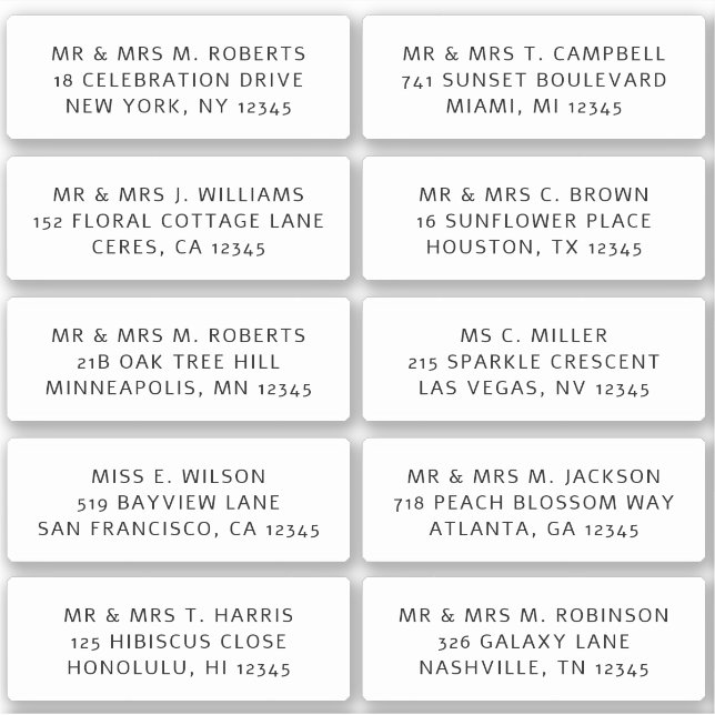 10 Individual Guest Name Address Party Wedding (Front)