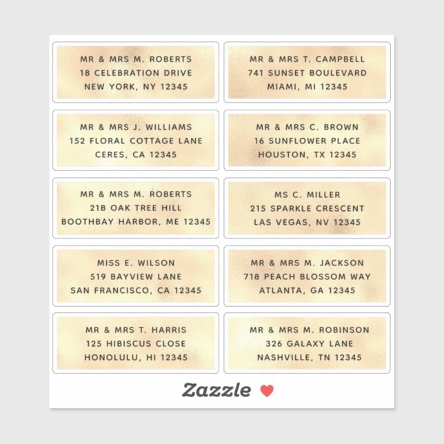 10 Individual Guest Name Address Party Wedding (Sheet)