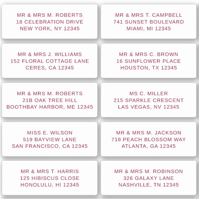 10 Individual Guest Name Address Party Wedding (Front)