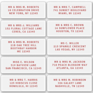 10 Individual Guest Name Address Party Wedding