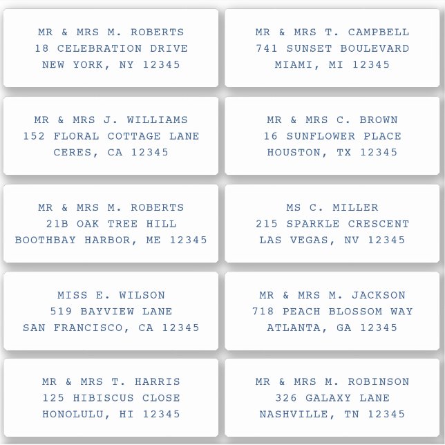 10 Individual Guest Name Address Party Wedding (Front)