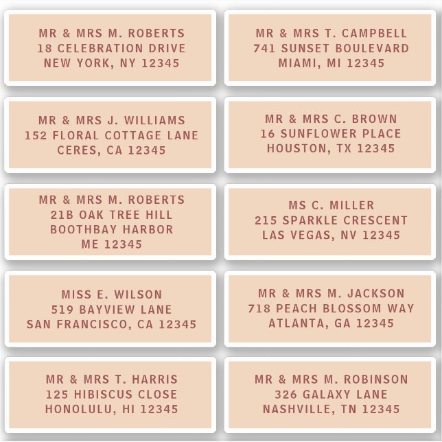 10 Individual Guest Name Address Party Wedding (Front)