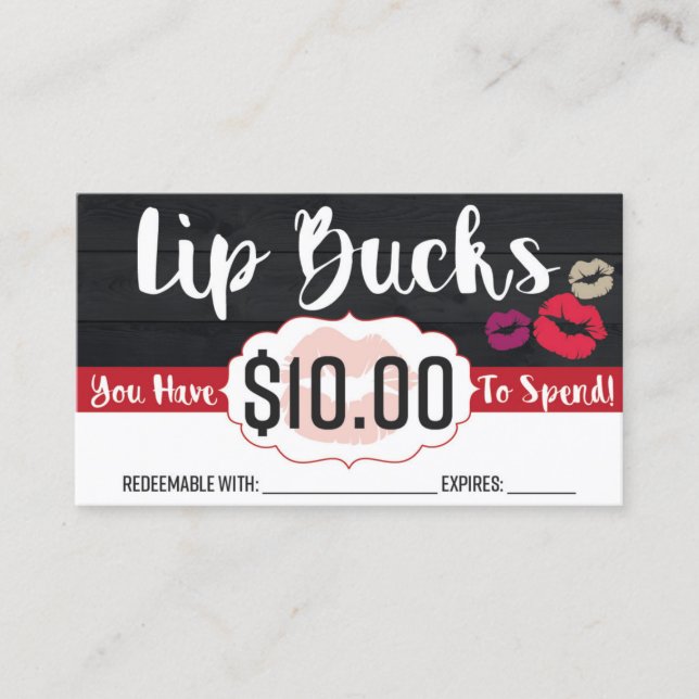 $10 Lip Bucks Discount Card (Front)