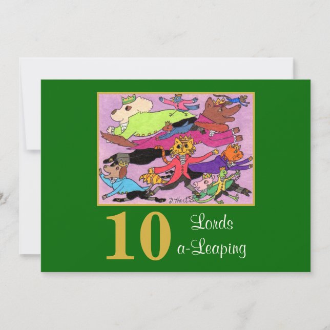 10 Lords a Leaping Cute Animals Custom Christmas Holiday Card (Front)