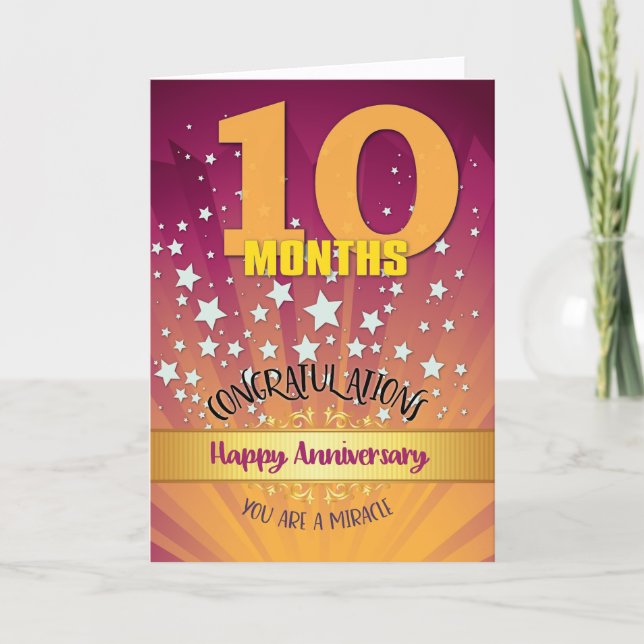 10 Months Recovery Anniversary Bold Numeral Card (Front)