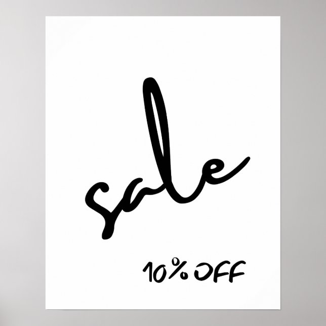 10% Off Sale Sign, Boutique Black and White Sale Poster (Front)