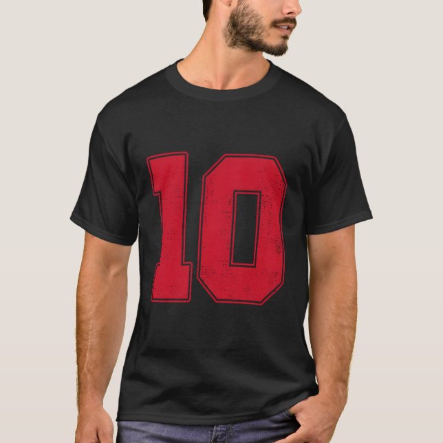 10 Outline Number 10 Varsity Fan Sports Team Grey  T-Shirt (Front)