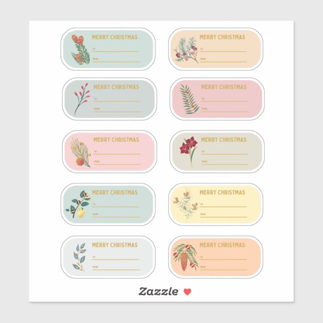 10 pc Floral & Gold Christmas Gift Label Sticker (Sheet)