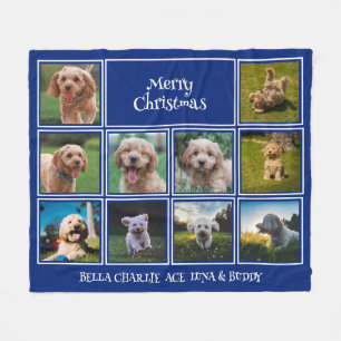 10 Pet Photos Merry Christmas   Royal Blue Fleece Blanket