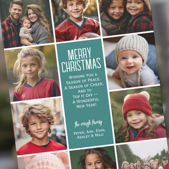 10 Photo Border - Merry Christmas Retro Line Art Holiday Card (10 Photo Online Christmas Card - Print and Download Options - Modern, Minimal Design - retro stripe)