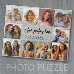 10 Photo Border with Text Centre - grey black Jigsaw Puzzle